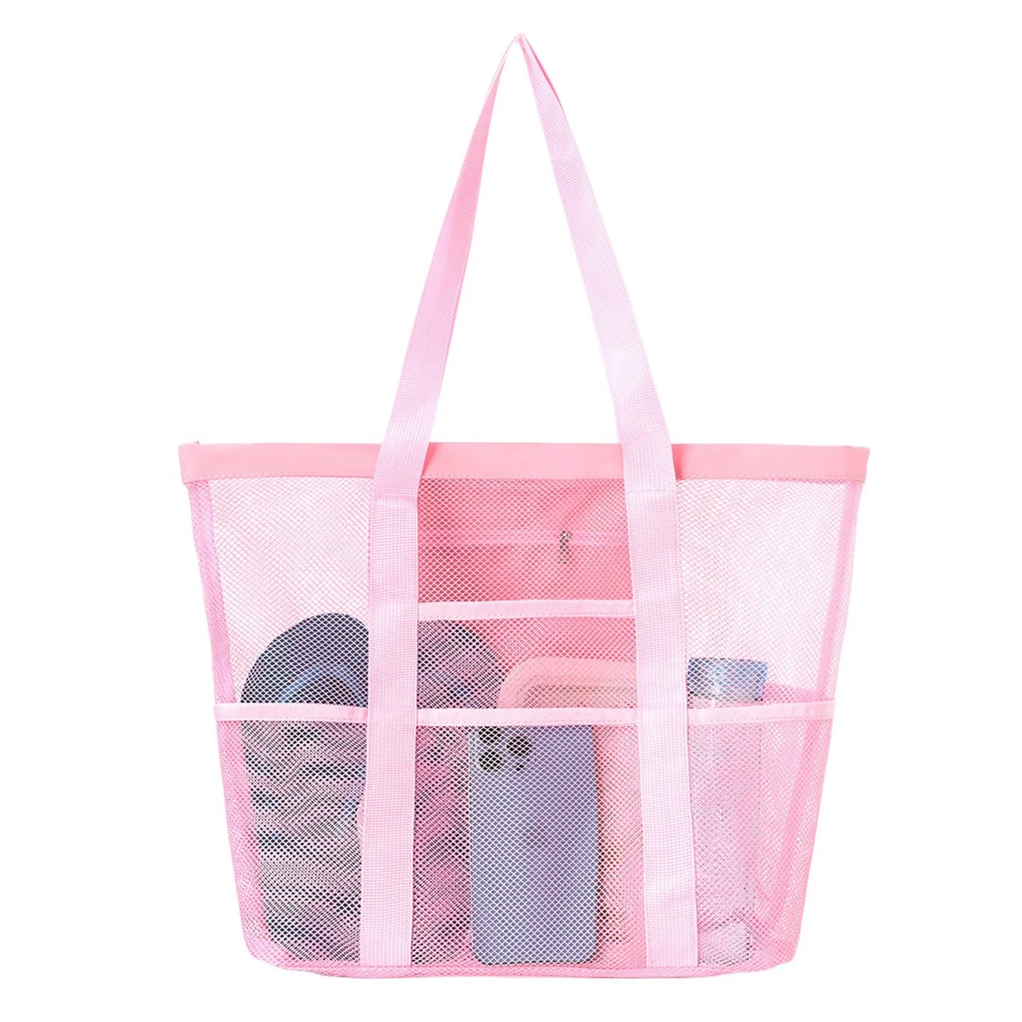 Mesh Beach Bags Beach Tote Bag With Multi Pockets Large Capacity Travel Tote Handbag Swim Pool Bag Multifunctional Storage Bag