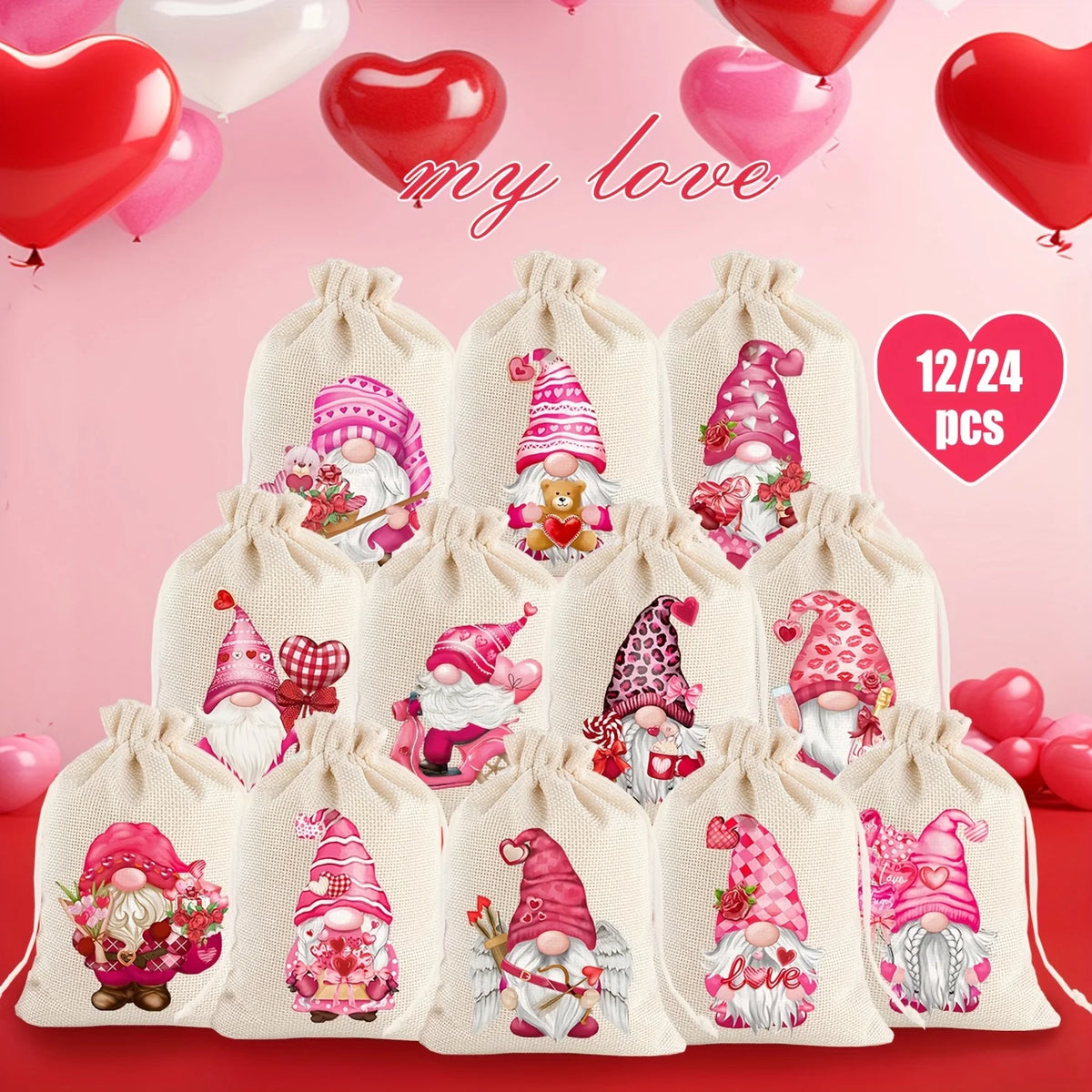 12Pcs Retro Red Truck Christmas Drawstring Pockets, Various Christmas Element Carriers, Painted and Printed Fabric Small Bags