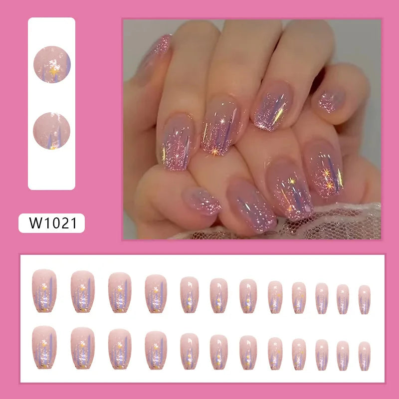 Leopard Print Pink Gradient Press-On Nails – 24PCS