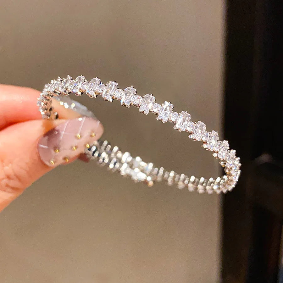 ZAKOL Fashion Full Paved Baguette Cut Cubic Zirconia Cuff Bracelets for Women Sparkling Wedding Party Jewelry Accessories