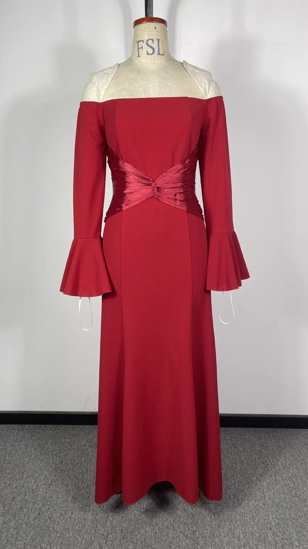 BKLD Red Dress 2026 Spring Women Clothing Sexy Off The Shoulder Flare Sleeve Fashion Splicing Folded Evening Dress Party