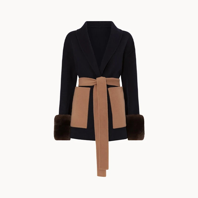 Faux Fur Cuff Patchwork Jacket – Slim Casual Winter Coat