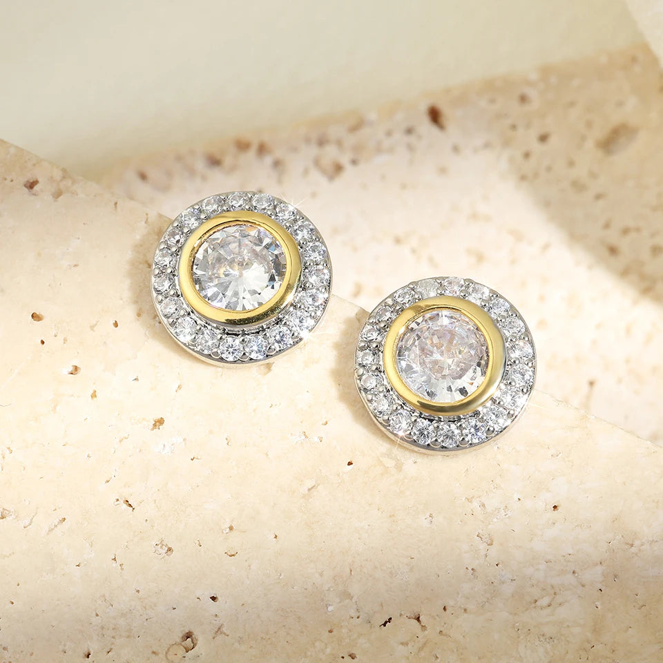 ZAKOL Brand New Arrival Buling Iced Out CZ Stud Earrings Hip Hop Rapper Geometric Round Square Zircon Women Men Ear Accessories