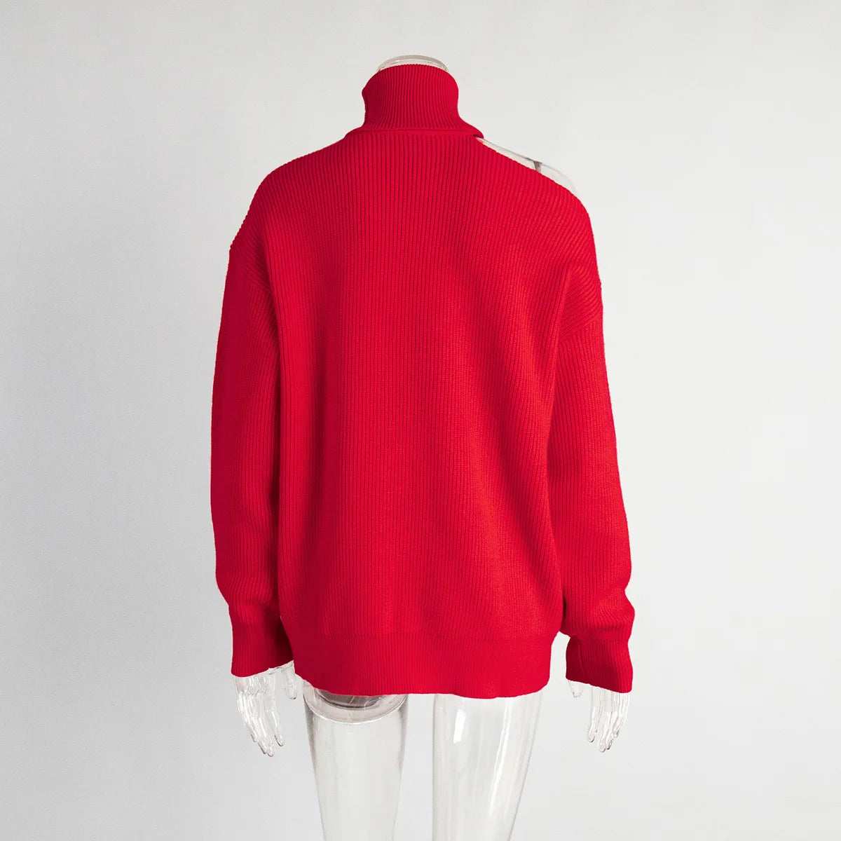 Women New Turtleneck Cutout Shoulder Pullover Long Sleeve Ribbed Knit Trendy Loose Fit Sweater Autumn Winter Fashion Streetwear