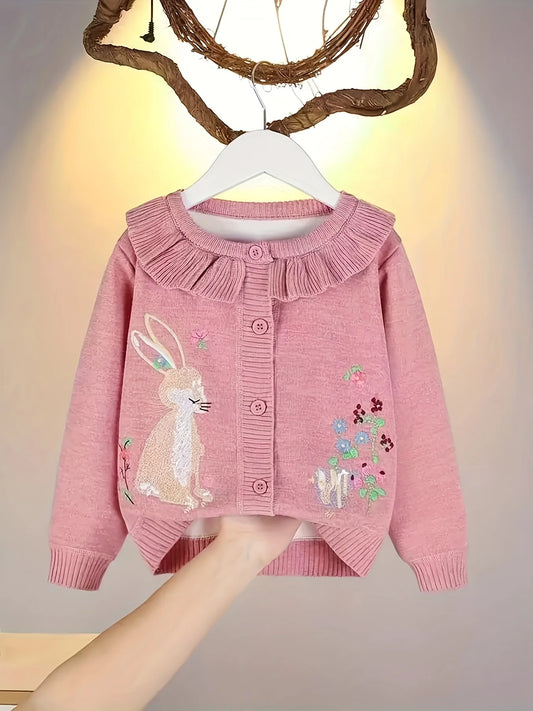 Children's Cardigan Girl Rabbit Embroidered Lotus