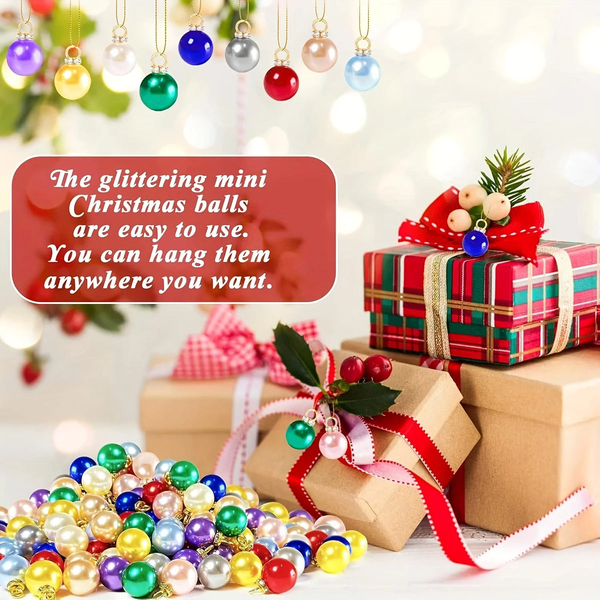 120 Pack Christmas Pearl Ornaments 12mm Faux Bead Pendants With Rhinestone For DIY Tree Garland Wreath Jewelry Decor