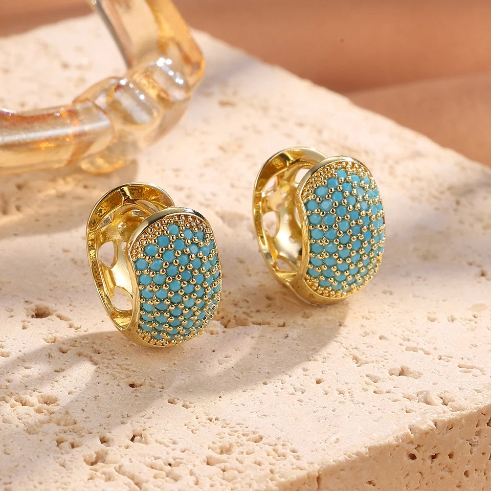 ZAKOL Luxury Turquoise Hoop Earrings for Women Temperament Gold Color Plated Micro-Intact Blue Zircon Party Ear Accessories