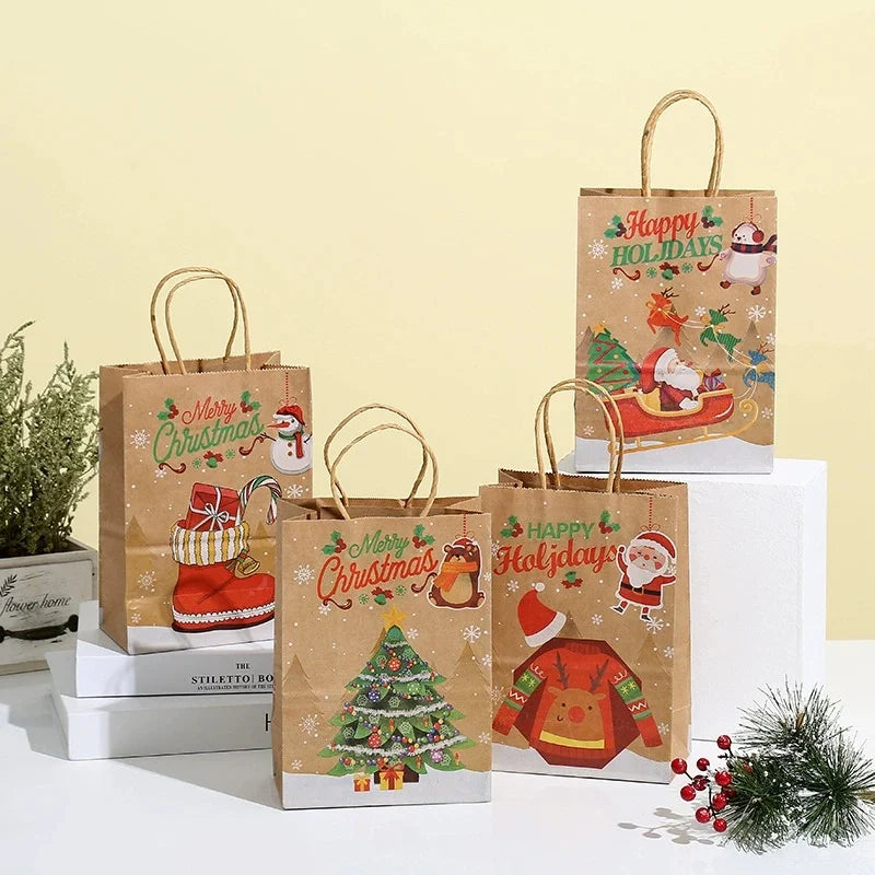 Christmas Party Gift Bags Santa Claus Themed Goodie Bags with Handles for Holiday Candy Packaging Christmas Eve Pouch Supplies