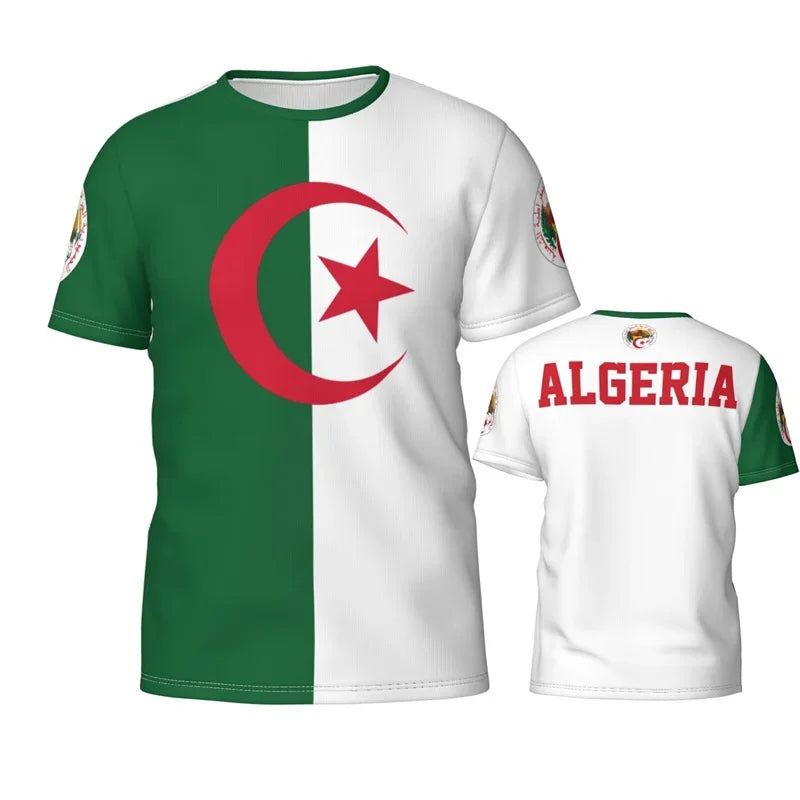 Unisex Algerian Style Short Sleeve T Shirt Green White Red Graphic Print Breathable Fabric Summer Casual Street Football Wear