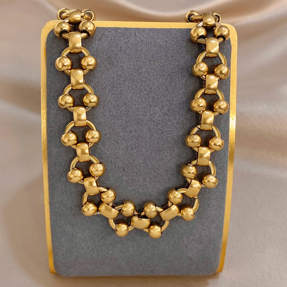 Chunky Stylish 18k Gold Plated Stainless Steel Necklace Bracelet Gold Color Thick Chain High Quality Fashion Jewelry