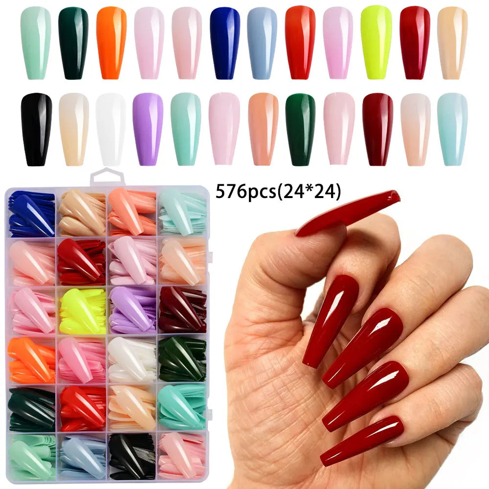 576Pcs Colorful Press on Nails Acylic Nails Tips Extension Square Ballet Full Cover Fake Nails Coffin Artificial Fingernails