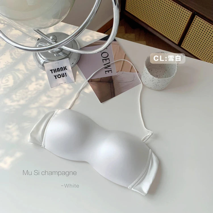 Premium Satin Convertible Bra Japanese Style Strapless Halter Versatile Wear Seamless Comfort Lingerie for Women CA S-XL MOYISU