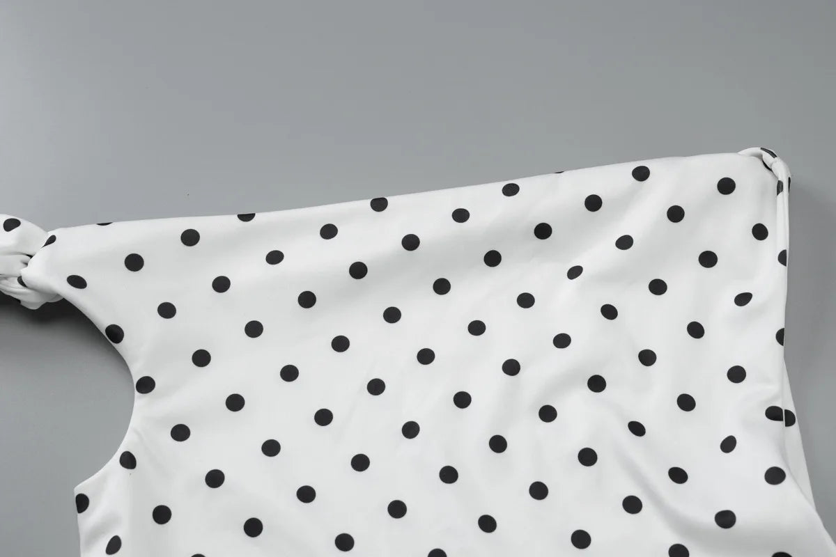 Summer Holiday Sexy Polka Dot Backless Asymmetrical Mini Dresses Strapless Lace-up Sleeveless Slim Fit Dress Vintage Party Dress