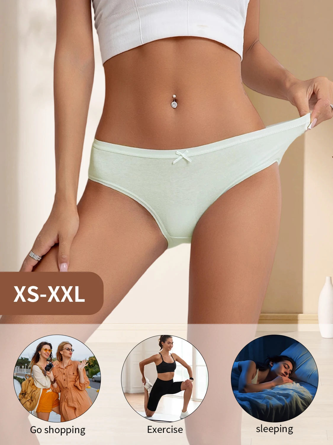 6PCS Women's Underpants Cotton Panties Solid Color Bowknot Design Briefs Simple Comfortable Breathable Female Lingerie Girls