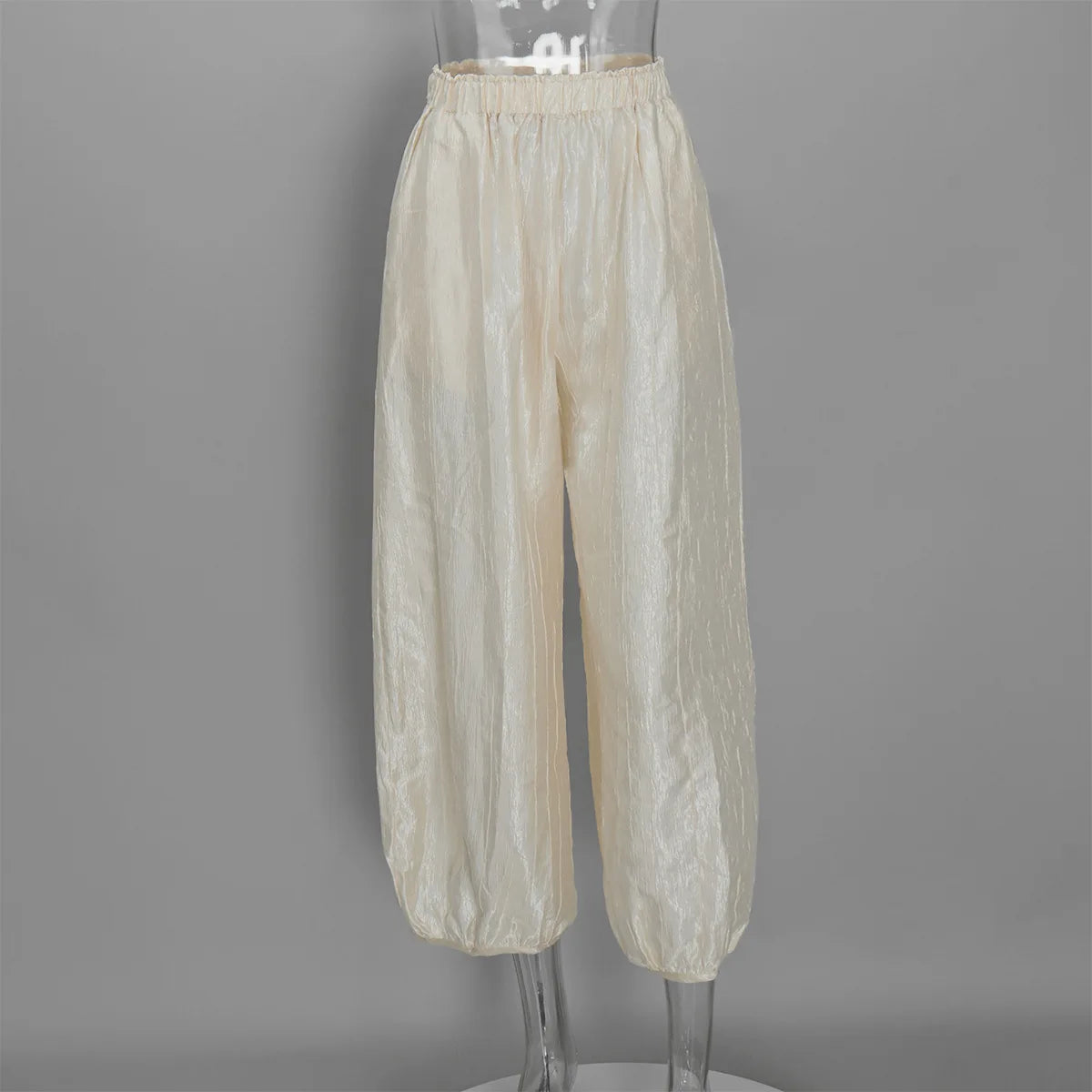 Women's Shiny Satin Solid Loose Fit Lantern Pants Elastic Waist Trousers Casual High Waist Commute Puffy Balloon Streetwear