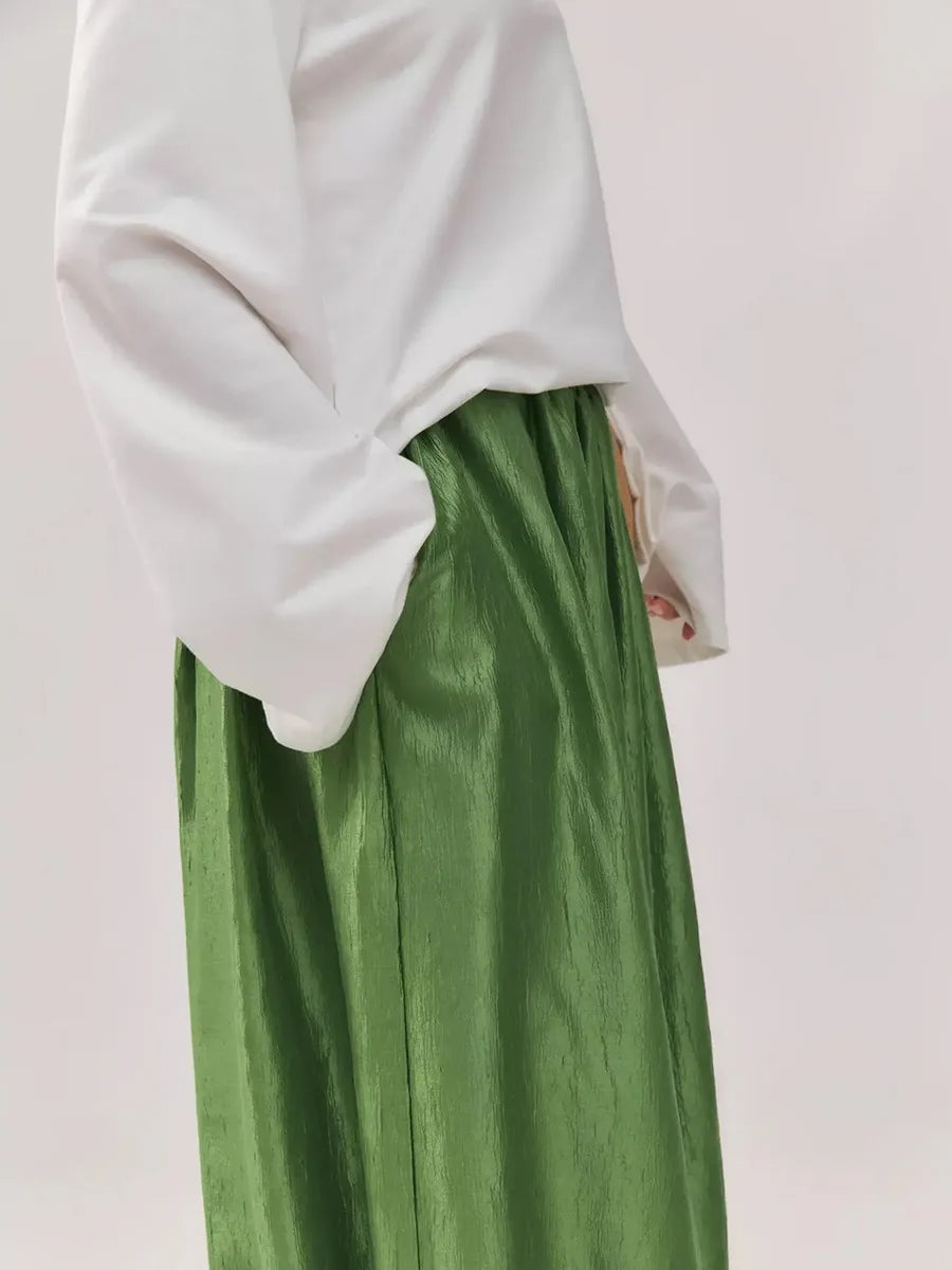 Women's Shiny Satin Solid Loose Fit Lantern Pants Elastic Waist Trousers Casual High Waist Commute Puffy Balloon Streetwear