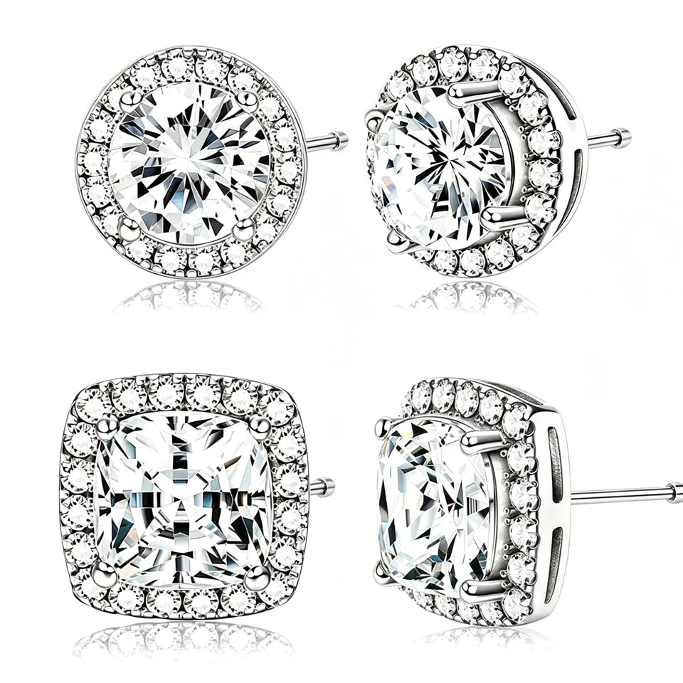 ZAKOL 1 Pair Shiny Cubic Zirconia Stud Earrings Round Square Crystal Zircon Simple Ear Accessories for Women men