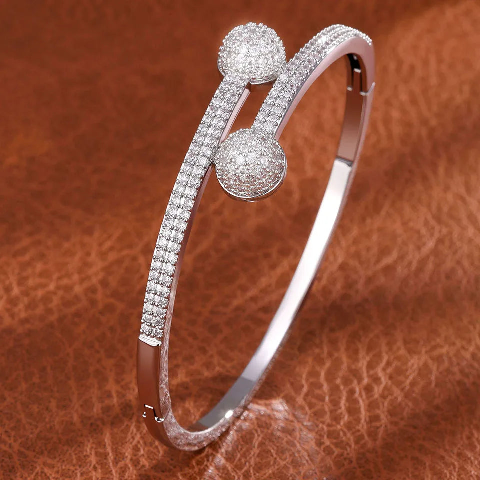 ZAKOL 14K Gold Plated Copper Cuff Bracelet for Women Micro Inlaid Dazzling Zircon CZ Luxury Wedding Party Jewelry