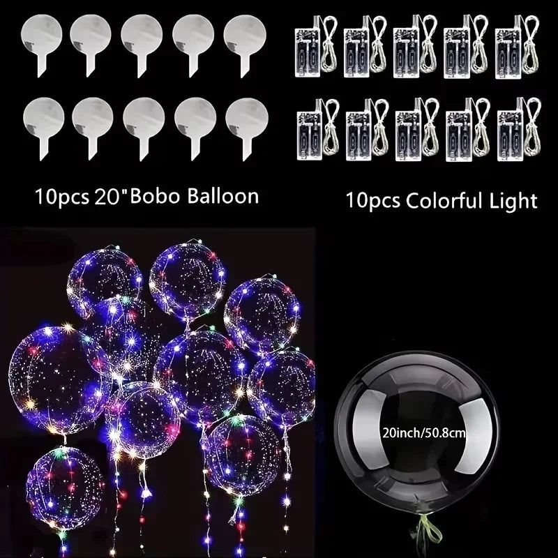 20pcs Set Bobo Balloons with LED Lights,20-Inch Transparent Bobo Balloons,for Parties,Weddings,Christmas,and Outdoor Decorations