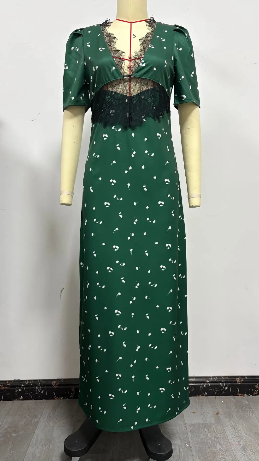 Sexy Polka Dot Dresses For Women Patchwork Lace Maxi Dress Hollow out Deep V Neck Sleeveless Bodycon Elegant Party Dress