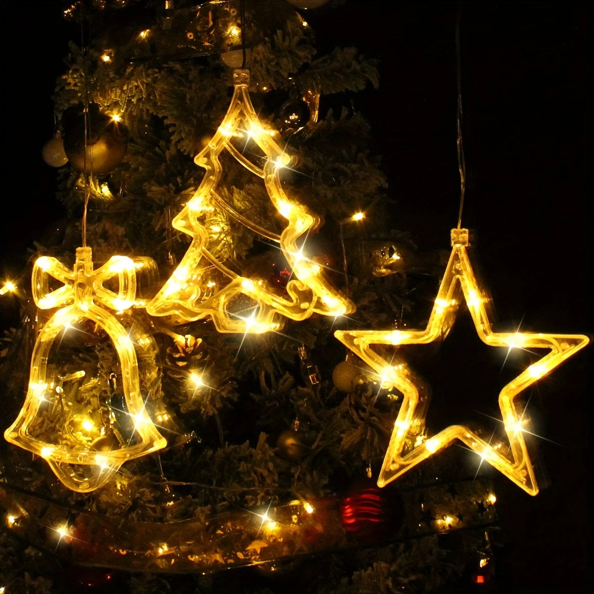 3-Pack Christmas Suction Cup Window Lights, with Three Styles: Bell, Christmas Tree, and Star. Christmas Lights, String Lights