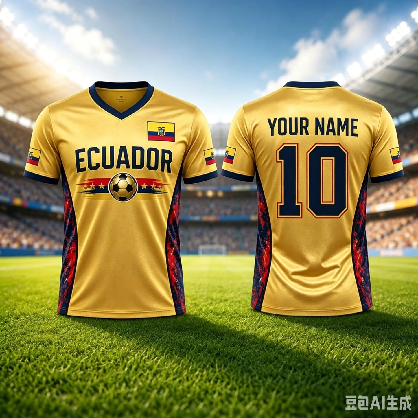 2026ECUADORIAN FOOTBALL JERSEY V-NECK JERSEY 3D-PATTERN T-SHIRT CHILDREN'S GIFT MATCH UNIFORM CYCLING AND HIKING GEAR