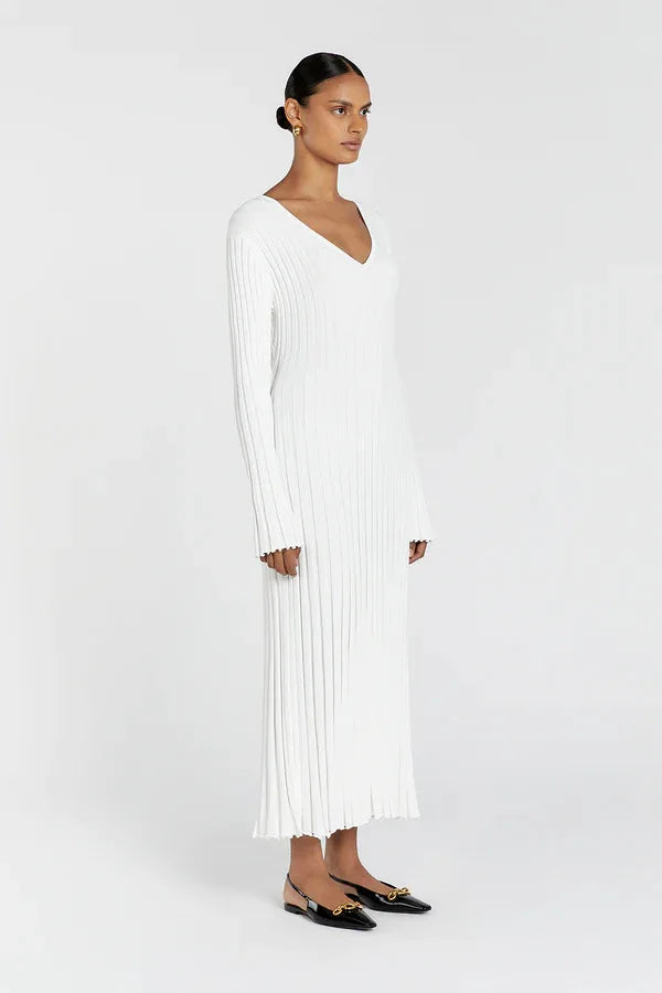 Vintage Lace-Up Female Knit Maxi Dress Elegant High Waist Patchwork Long Sleeve Loose Solid Dress Bodycon Knitwear Basic Dresses