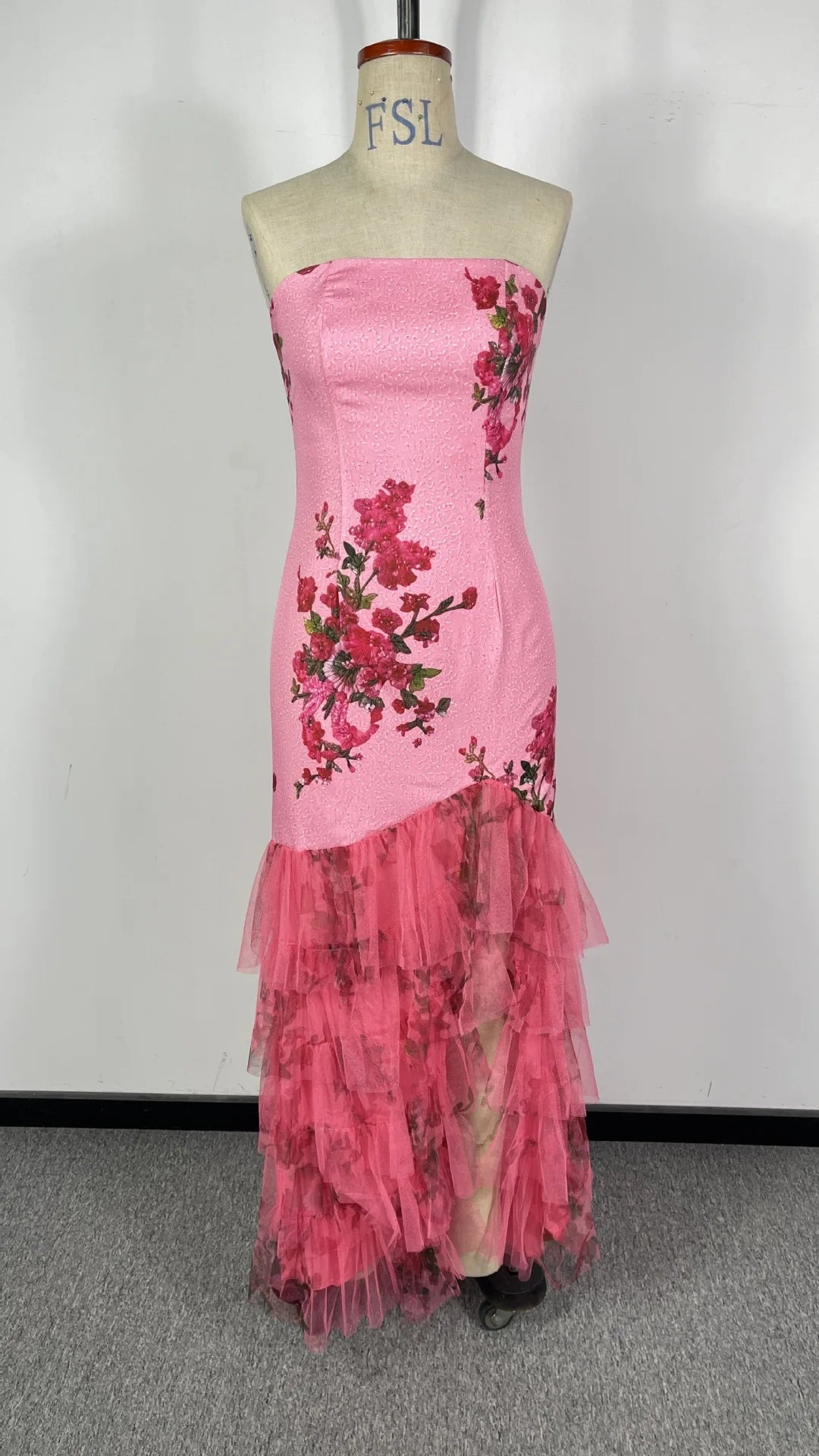 BKLD 2026 Spring Summer New Women Clothing Fashion Printed Sexy Strapless Dress Split Elegant Evening Party Long Dresses