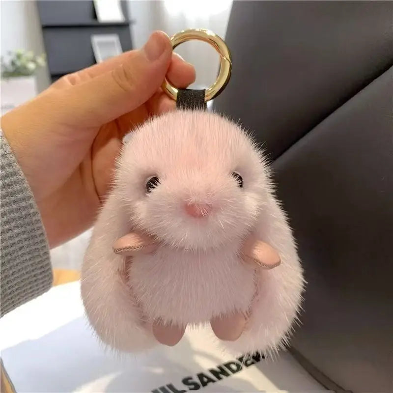 ZAKOL Cute Soft Fluffy Rabbit Keychain Plush Pompon Bunny Bag Pendant For Couple Car Key Ring Jewelry Gifts