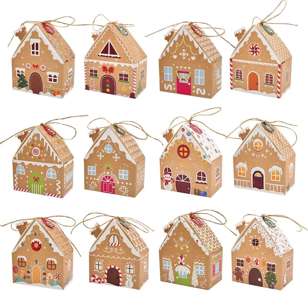 24Pcs Christmas Gingerbread Treat Boxes Mini Kraft Paper Christmas Candy Box Cute Gift Bag Party Gift Christmas Tree Decoration