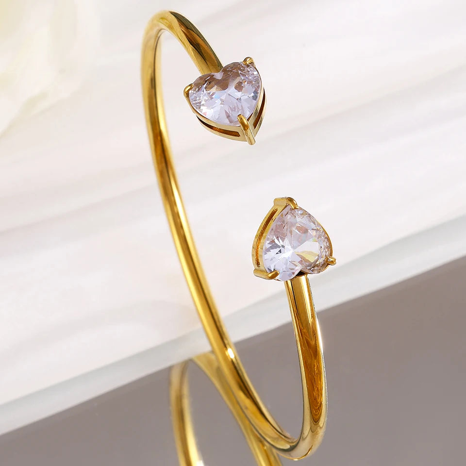 ZAKOL 4/1pcs Fashion Stainless Steel Sackable Bracelets Shiny Heart-shaped Zircon Embellished Bracelet Bangles Charm Jewelry Gif