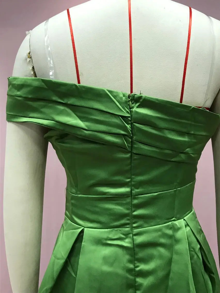 BKLD Solid Color Fashion One Shoulder Satin Dress Birthday Party Fluffy Dress 2026 Autumn Women Clothing Green Split Sexy Dress