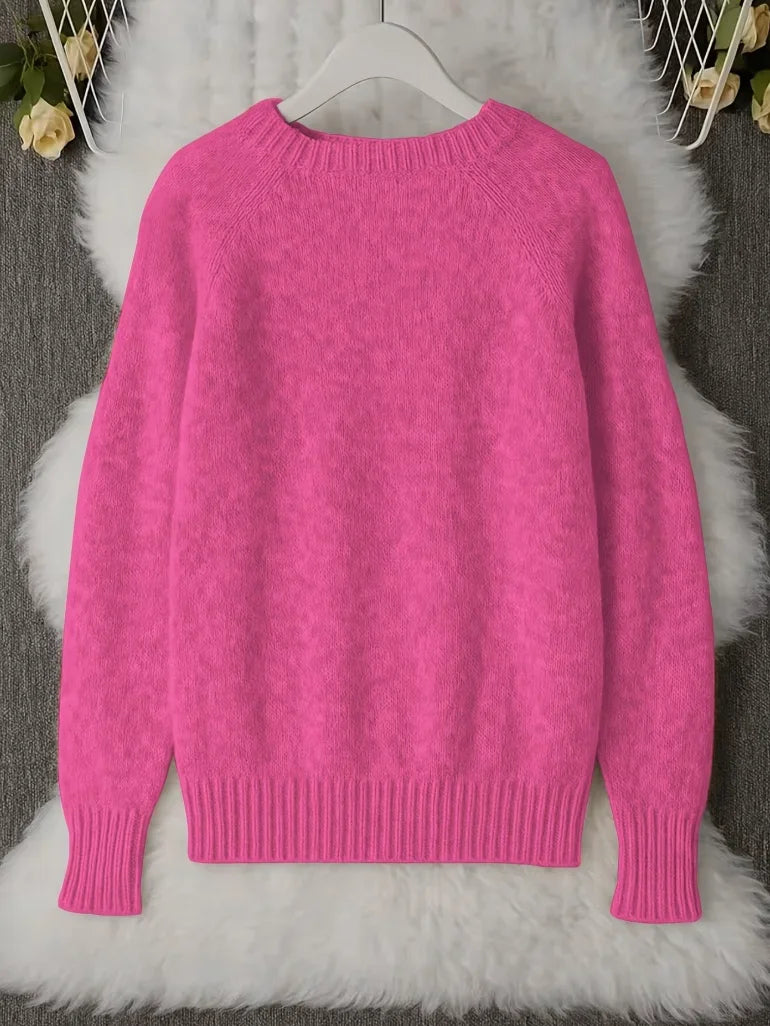 Women Fluffy Mohair Sweater Crew Neck Raglan Long Sleeve Knit Pullover Loose Casual Soft Warm Jumper Autumn Winter Knitwear Tops