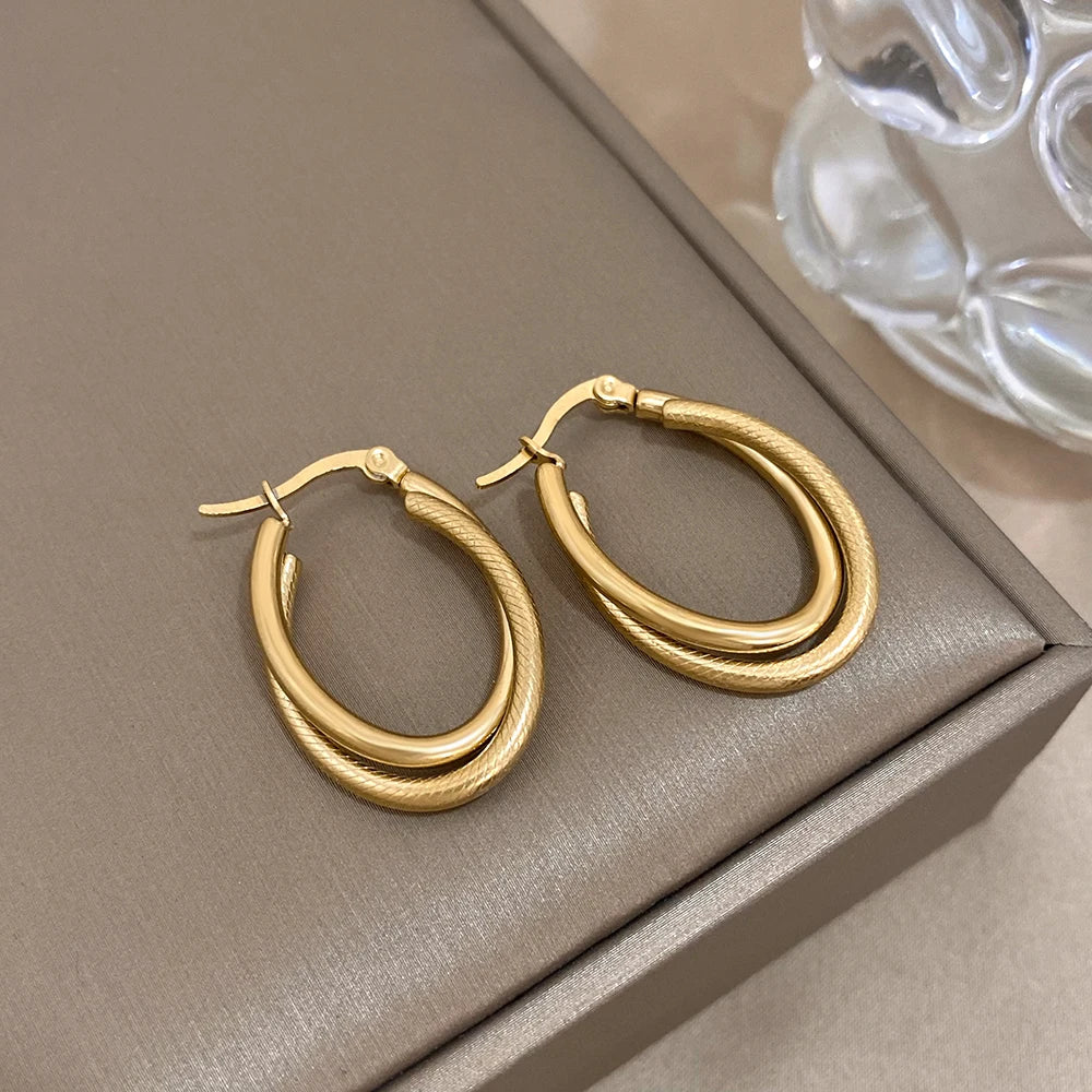 Flashbuy Trend Stainless Steel Golden Twist Hoop Earrings For Women Party Jewelry Teen Gift