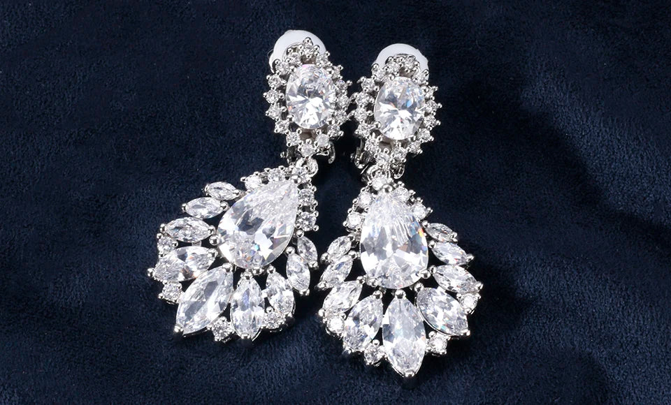 Fashion AAA Cubic Zirconia Chandelier Dangle Drop Earrings White Gold Color Crystal CZ Wedding Party Jewelry for Women