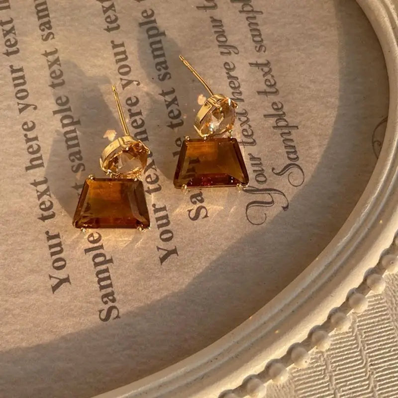 Trendy Cubic Zirconia Copper Drop Earrings For Women Girls Brown Crystal Pendant Earring Party Birthday Daily Jewelry
