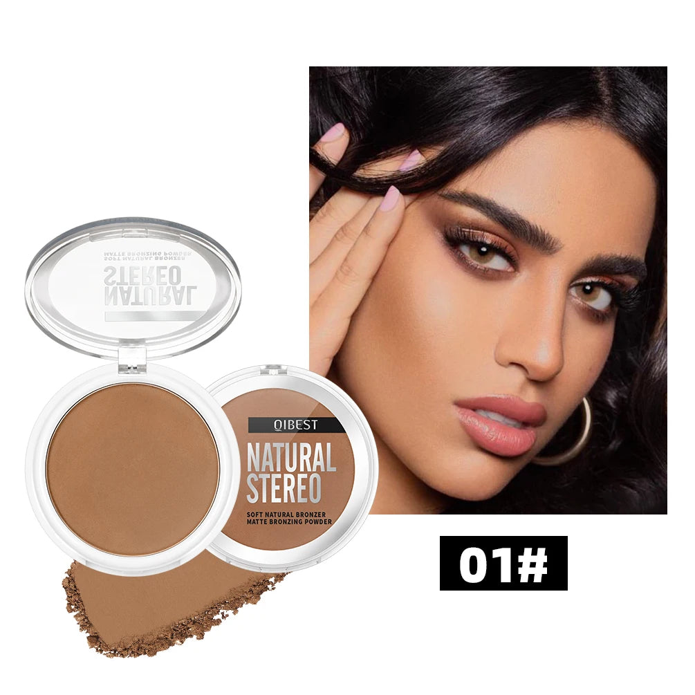 QIBEST Face Bronzer Makeup Contour Shading Powder Trimming Powder Cosmetic Face Concealer Highlighter Bronzer Palette For Women