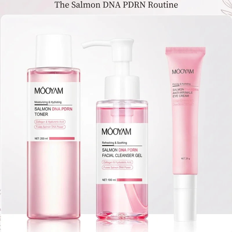 Salmon Pink PDRN Skincare Set Firming Soothing Massage Eye Cream Glow Moisturizing Toner Oil Control Cleansing Gel Facial Wash