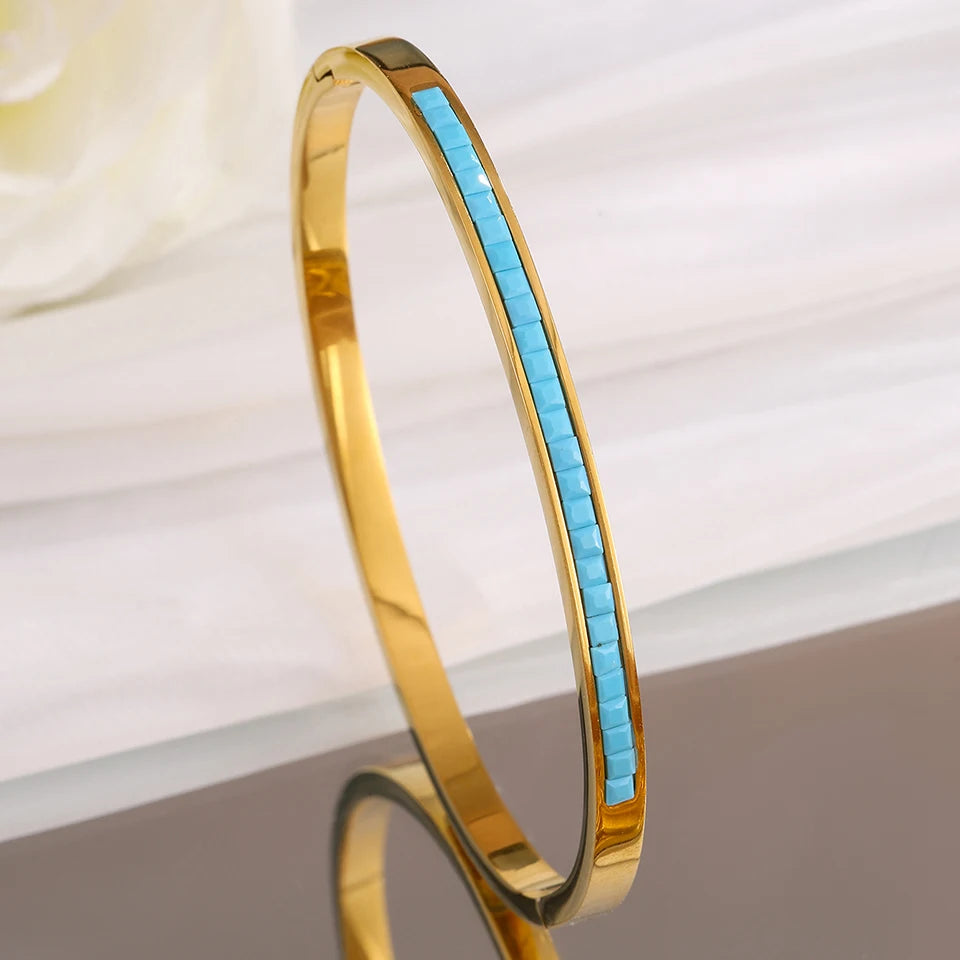 ZAKOL New 4 Styles Bule Turquoise Zircon Inlaid Bracelet Bangles for Women Ffashion Open Buckle Bracelets Stacking Jewelry