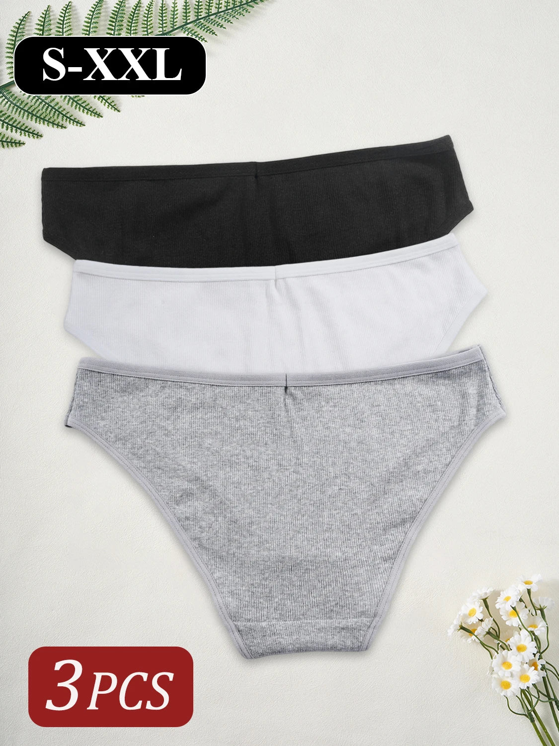 3PCS/Set Classic Cotton Panties for Women Girls Low Waist Solid Color Simple Briefs Female Lingerie Comfortable Breathable S-XXL