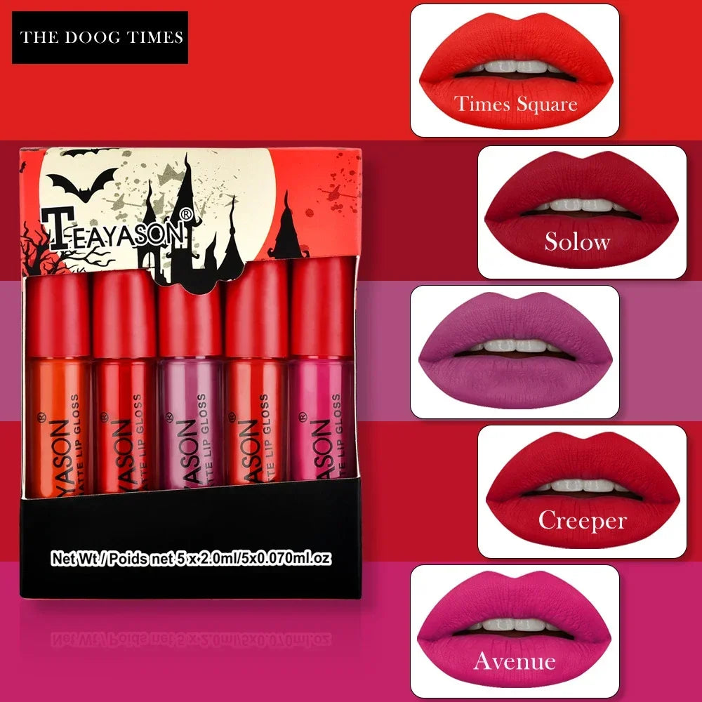 5Pcs/Set Waterproof Lipstick Sexy Halloween Lip Stick Matte Velvet Lipsticks Lips Makeup Cosmetics Labiales Matte