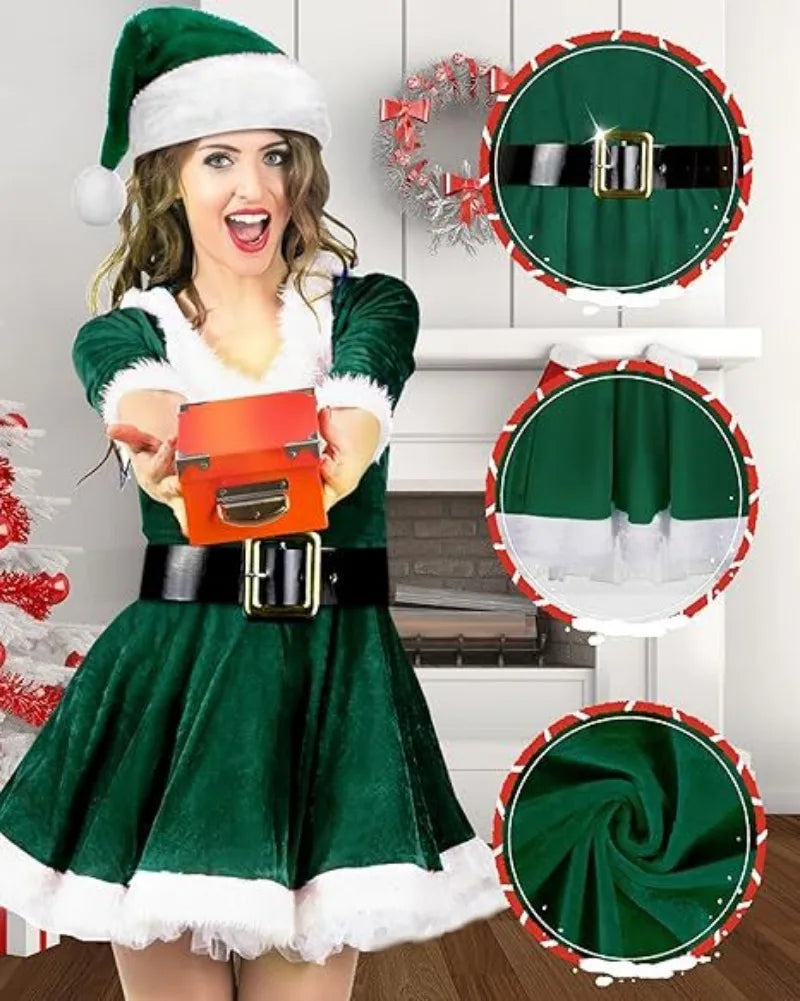 4-Piece Santa Claus Costume, Ladies Santa Dress Santa Claus Costume