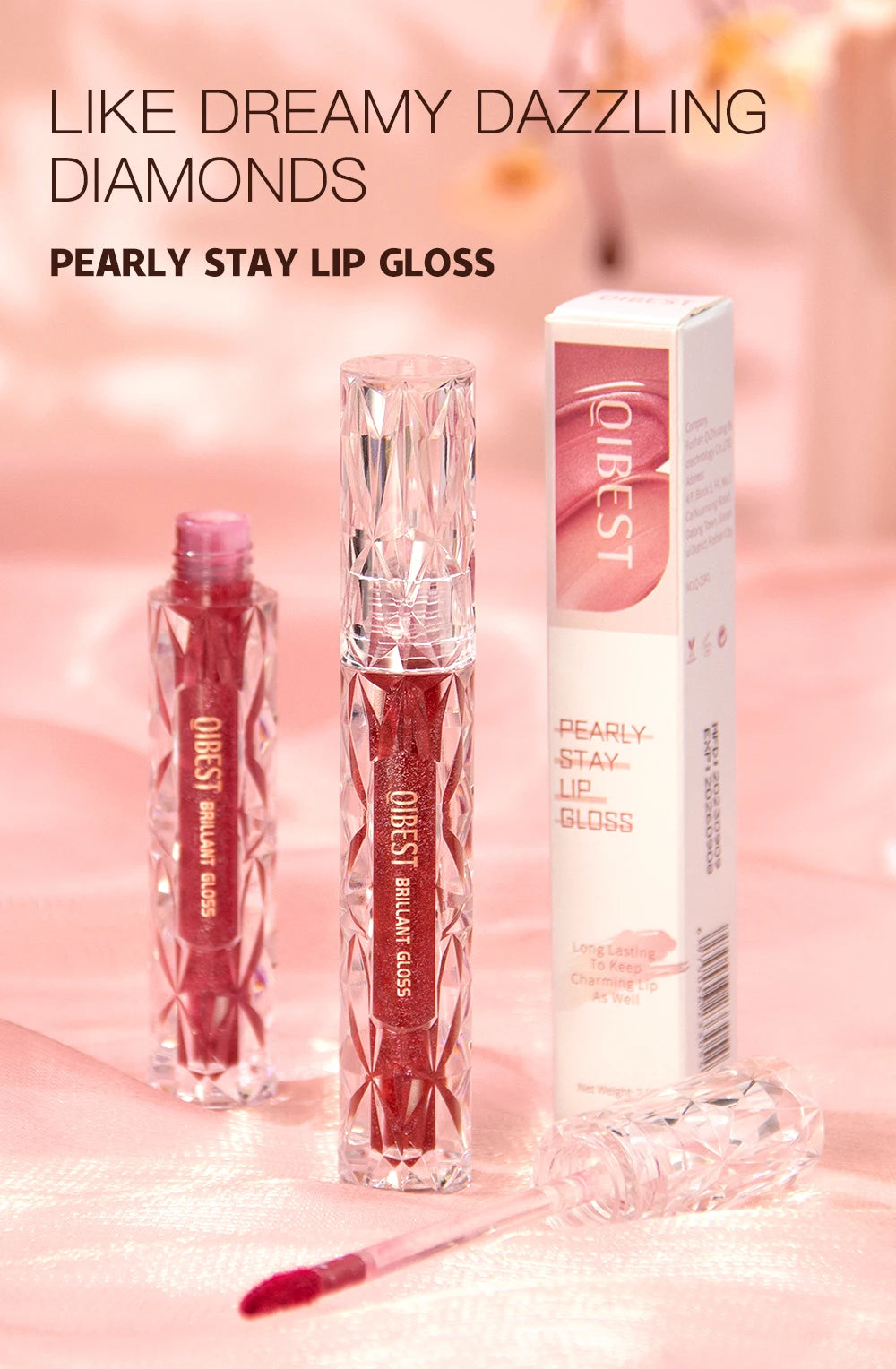 QIBEST Diamond Liquid Lipstick Moisturizing Long-Lasting Purple Sparkling Waterproof Lip Gloss Cosmetics Matte Glitter Lipstick