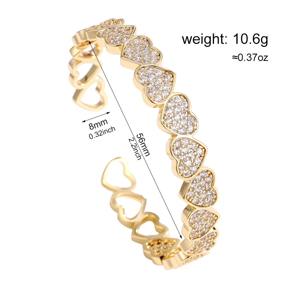 ZAKOL Shiny Zircon Heart-Shaped Open Bracelet Luxury Zirconia Fashion Personalized Wrist Jewelry Wedding Party Accessories