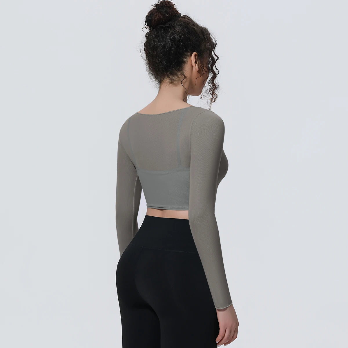 Woman Sports Yoga Long Sleeves Workout Top Solid Color False Two-piece Mesh Running Shirts with Chest Pad Summer Long Sleeves