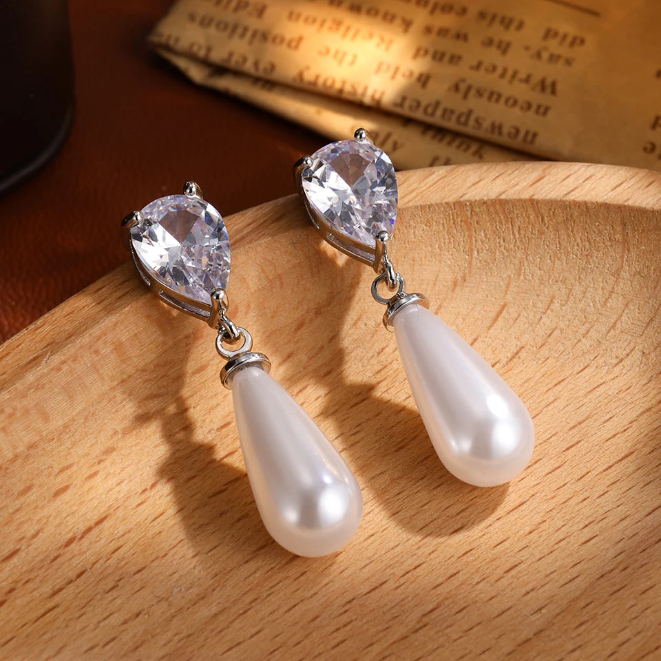 ZAKOL 9 Types Long Teardrop Shaped Cubic Zirconia Dangle Earrings for Women Gorgeous Sparkling CZ Bridal Earrings Jewelry Gifts