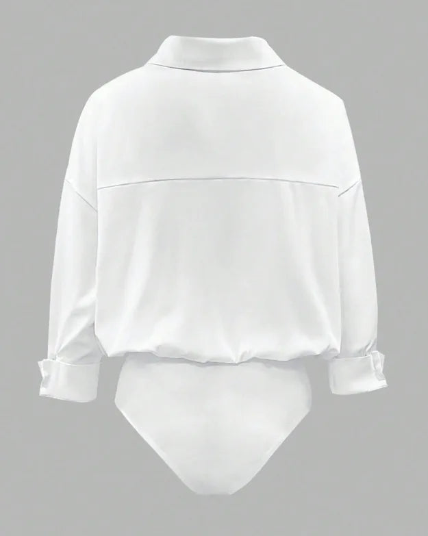 Women Shirt Bodysuit Oversized Boyfriend Half Sleeve Blouse Deep V Collar Bodysuit Shirts Elegant Office Lady Jumpsuit Top