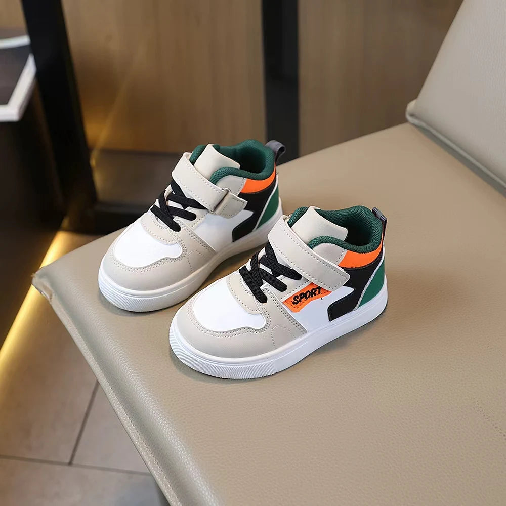 COMFY KIDS Kids 3-8 Years Gray Multi-Color Mid Top Sneakers for Active Toddler Youth Easy On Off Hook & Loop Lace-Up Pull Tab Lightweight Sole Casual Sports School Shoes