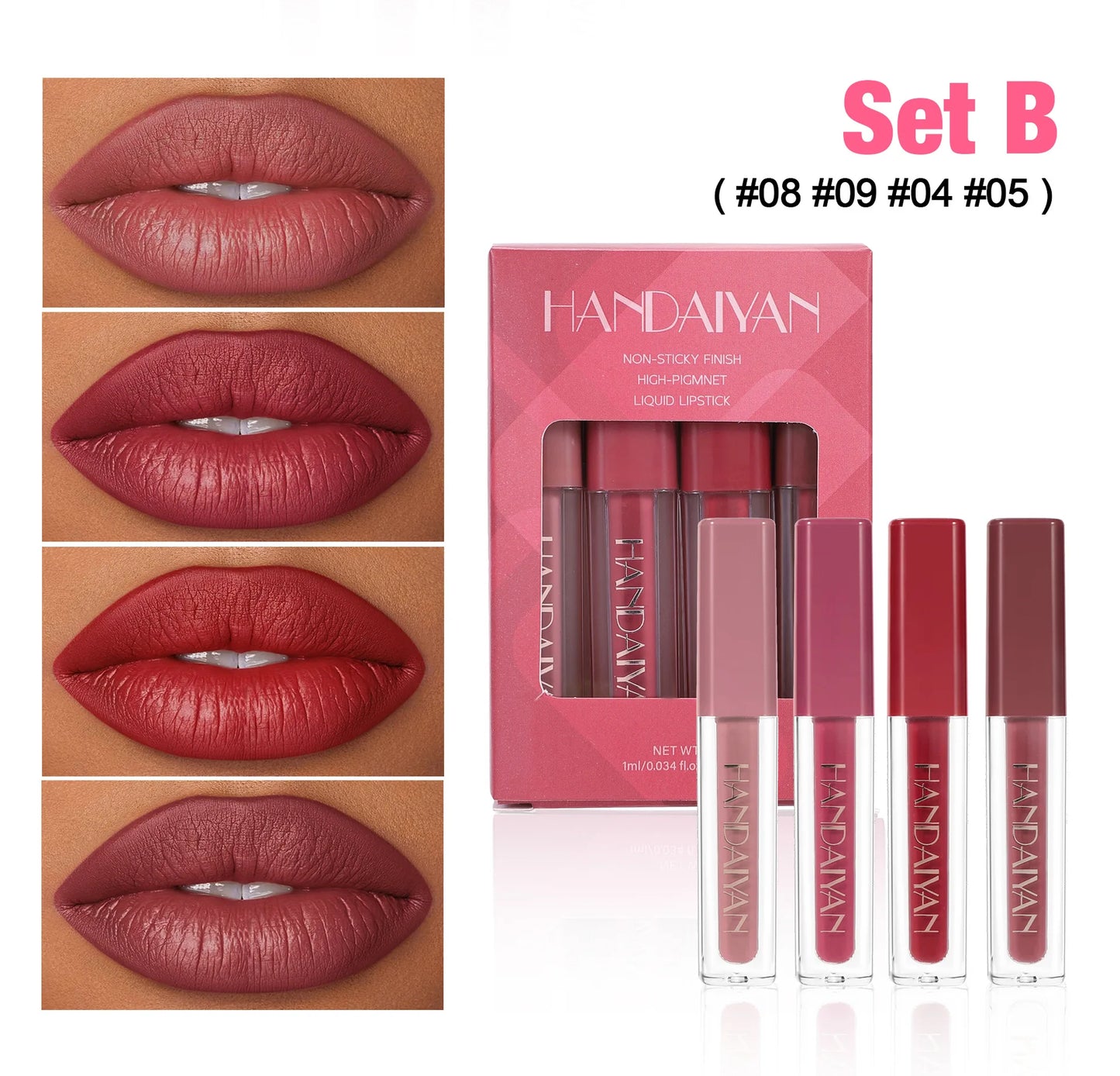 4Pcs Non-Stick Cup Matte Finish Liquid Lipstick Kit Long-Lasting Waterproof Highly Pigmented Clear Lip Gloss Set for Gift Beauty
