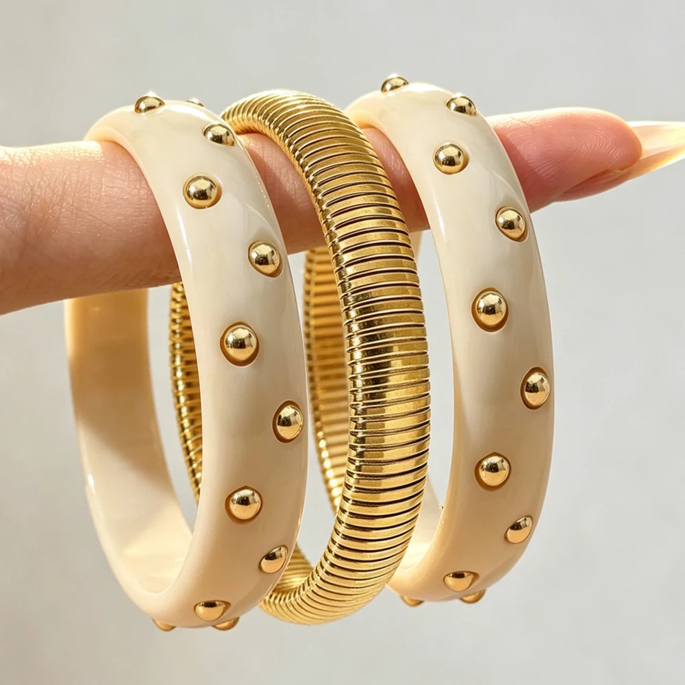 ZAKOL 3pcs/set Fashion Punk Gothic Style Stainless Steel Resin Stacked Bracelets Personalized Wide Bangle Party Daily Jewelry
